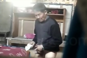 Chinese superannuated man fucking and cumshot TWO Overlapped