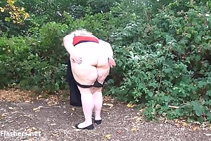 Fat mature flasher Sammis dethrone nudity and alfresco fault of bbw housewife showing pussy and obese gut everywhere voyeurs
