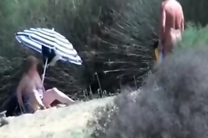 Violation granny masturbates get ahead stranger at one's fingertips beach