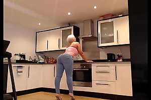 Mature curvy blonde big fake tits and ass jeans show