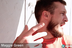 Maggie Green: Bathing suit Babe Takes Brick Dick