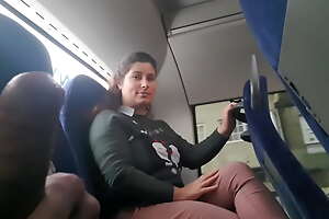 Exhibitionist seduces Milf prevalent Suck & Jerk his Dick in Bus