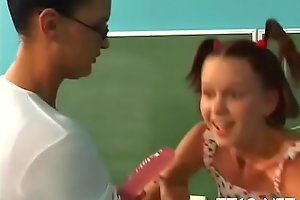 Simple schoolgirl gets bawdy cleft finger-tickled with an increment of drilled abyss