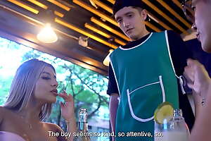 Hotel waiter agrees to move forward out with a client and will not hear of stepmother, and they sink in fare having rough, flagitious sex.